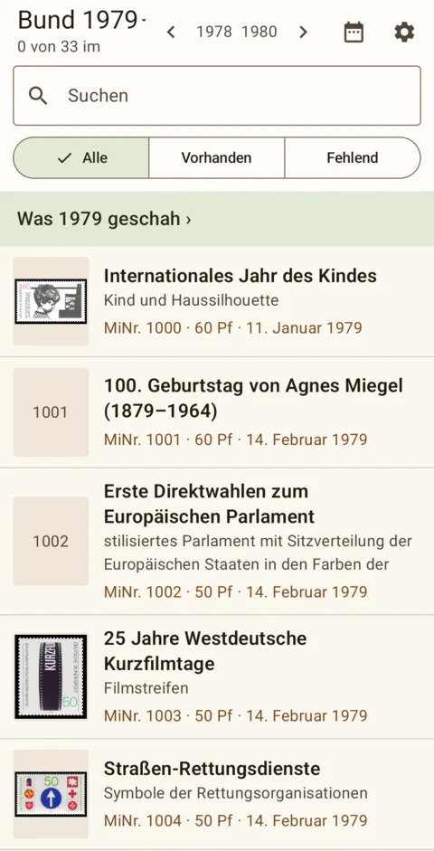 Markenliste eines Jahrgangs